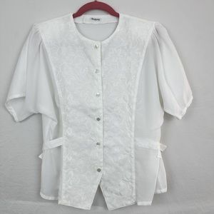 VIntage Bashecinq Tokyo Embroidered Blouse with Button Detail Waist